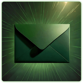 Firefly realistic envelope icon, in the style of neo-pop sensibility, hallyu, green rays from above,-1