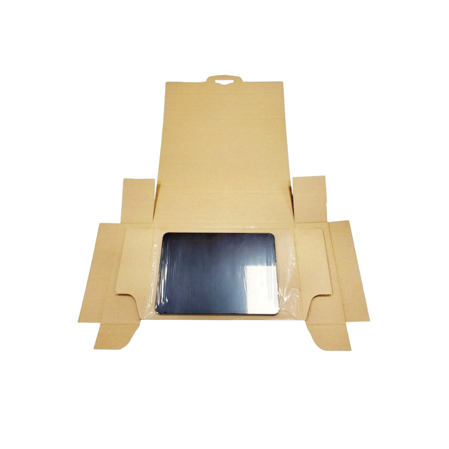 Open tablet transport box with tablet in protective packaging